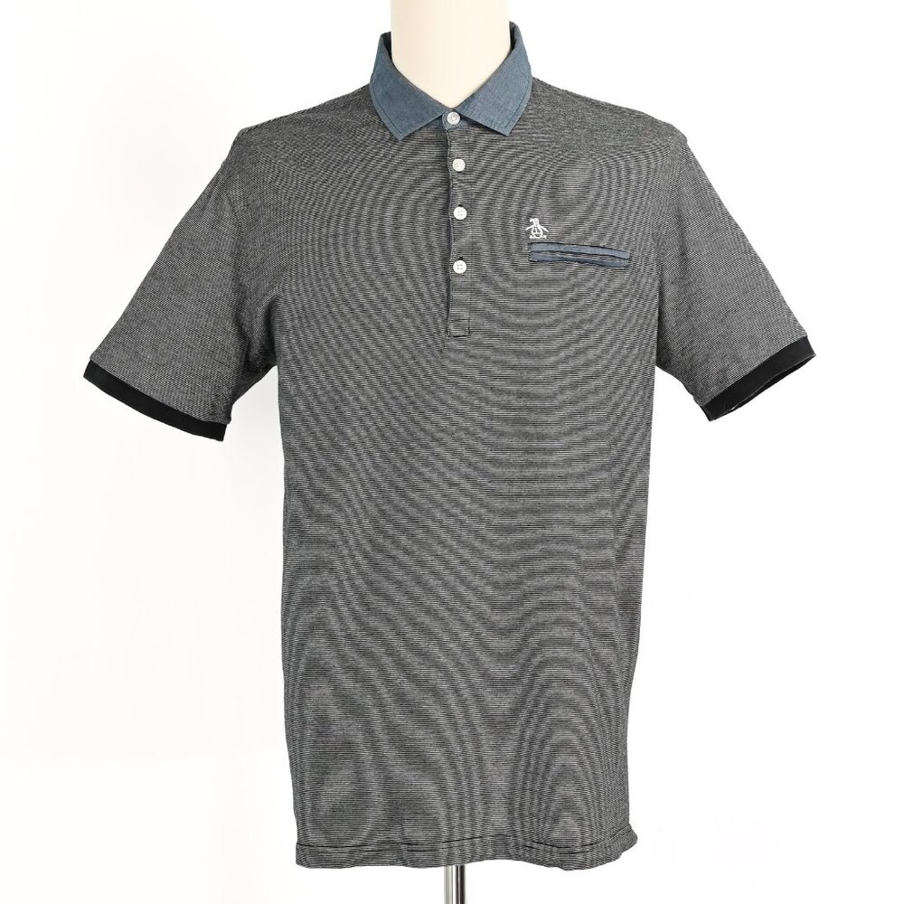 Original Penguin Blue & White Striped Short Sleeve Polo - XL